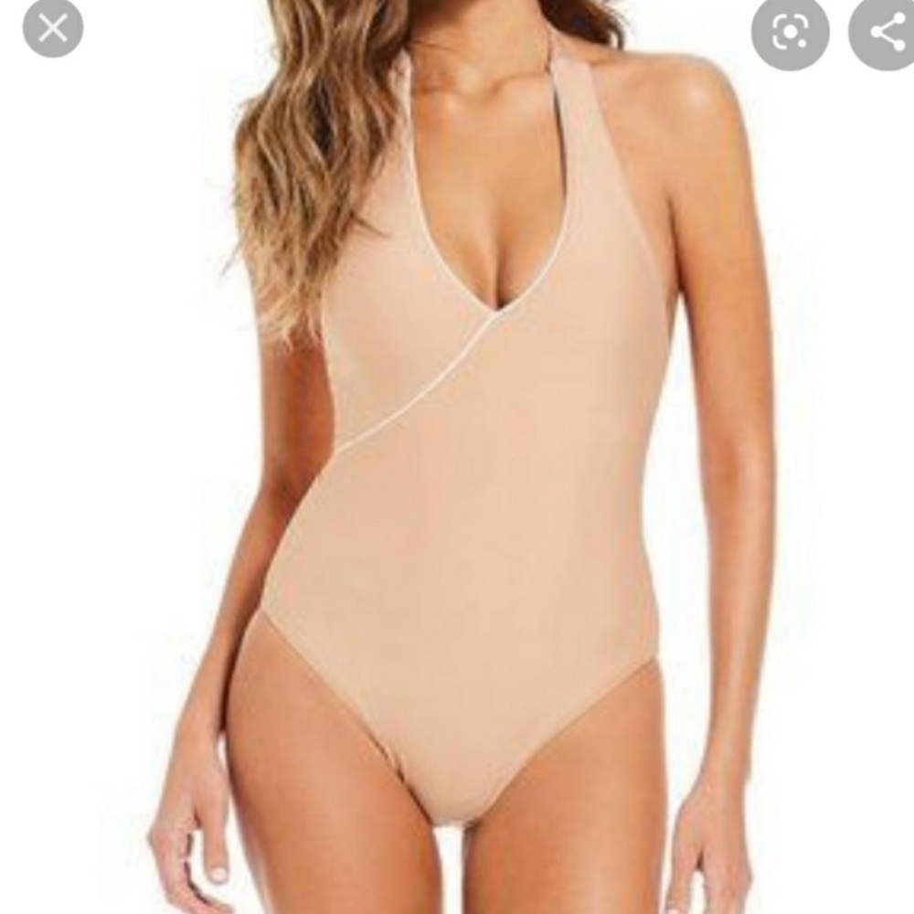 gianni bini nude blush deep v halter tie swimsuit